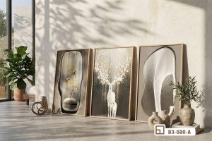 Tranh hươu vàng nghệ thuật - Đỉnh cao không gian sống thượng lưu và sang trọng. B3 020 A m2 bo tranh huou vang nghe thuat treo tuong ke go phong khach xuongtranhcanvas