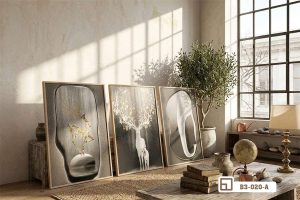 Tranh hươu vàng nghệ thuật - Đỉnh cao không gian sống thượng lưu và sang trọng. B3 020 A m3 tranh huou vang nghe thuat dat tren san nha ngap tran anh nang xuongtranhcanvas