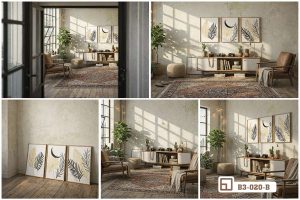 Tranh lá cây tối giản - Định hình phong cách sống tinh tế và thanh lịch vượt thời gian. B3 020 B m8 bo tranh la cay toi gian khong gian mo nhieu khung cua so xuongtranhcanvas