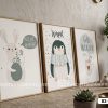 B3 022 A Tranh Canvas Chim Cánh Cụt Thỏ Con Mùa Đông Pastel Cho Phòng Khách m1