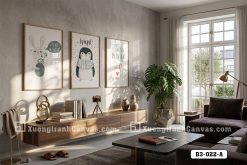B3 022 A Tranh Canvas Chim Cánh Cụt Thỏ Con Mùa Đông Pastel Cho Phòng Khách m6