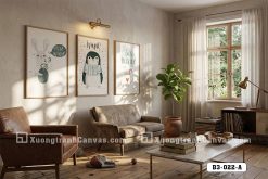 B3 022 A Tranh Canvas Chim Cánh Cụt Thỏ Con Mùa Đông Pastel Cho Phòng Khách m7