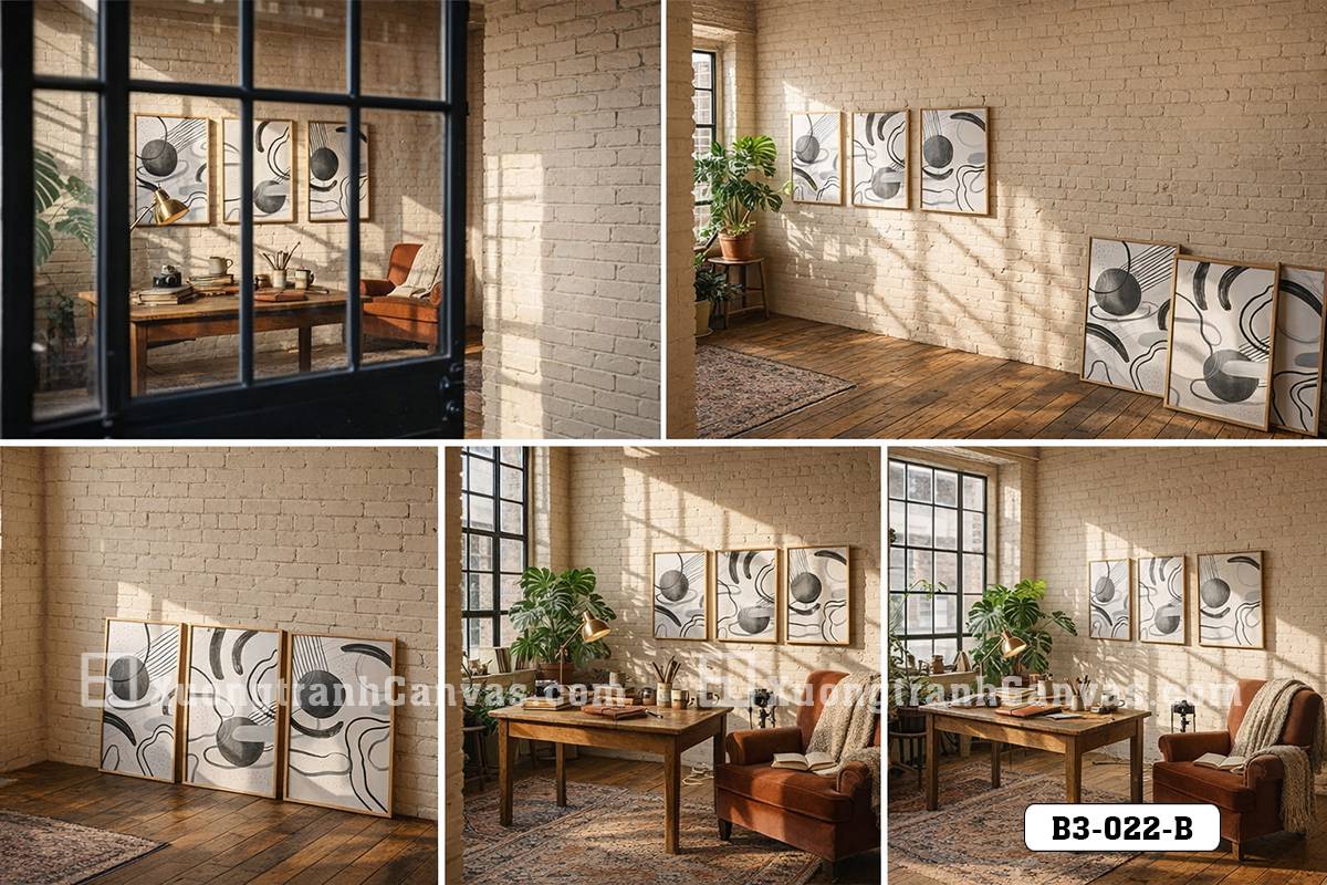 Tranh Canvas Trừu Tượng Trắng Đen Minimalism Scandinavian