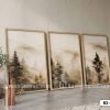 B3 022 D Tranh Canvas Rừng Thông Sương Mù Tông Sepia Phong Cách Wabi Sabi Tĩnh Lặng m1