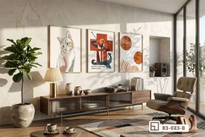 Tranh nghệ thuật tối giản - Dấu ấn đương đại mang lại vẻ đẹp thanh lịch B3 023 B m2 tranh nghe thuat toi gian dat tren ke tu phong khach lon xuongtranhcanvas