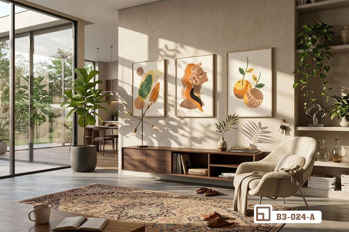 bộ tranh chân dung trừu tượng cho không gian mở ngập ánh sáng tự nhiên rực rỡ bộ ba tranh canvas chân dung trừu tượng treo không gian mở ngập tràn ánh nắng