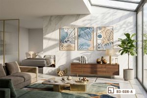 Tranh lá cây hiện đại - Tôn vinh nét đẹp thiên nhiên qua lăng kính nghệ thuật độc bản B3 026 A m2 bo tranh la cay hien dai nghe thuat khong gian mo cao cap xuongtranhcanvas