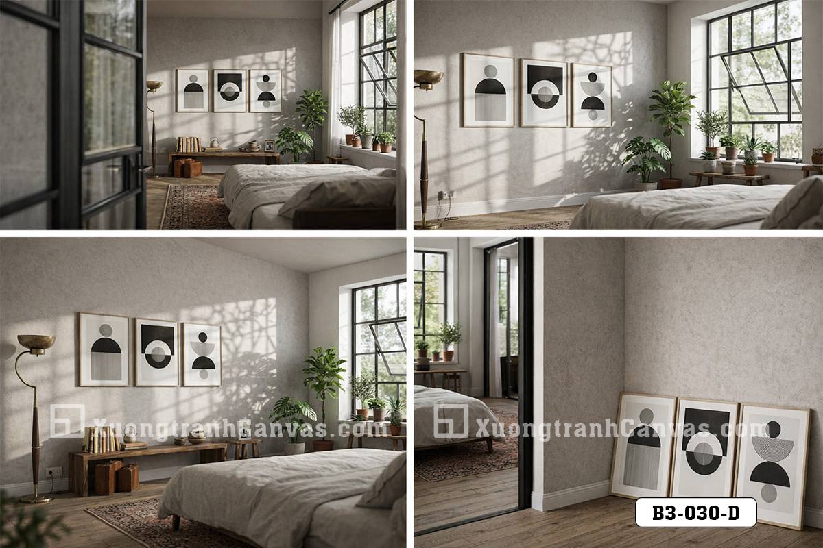 Tranh Canvas Hình Khối Tối Giản Tông Đen Trắng Phong Cách Minimalism