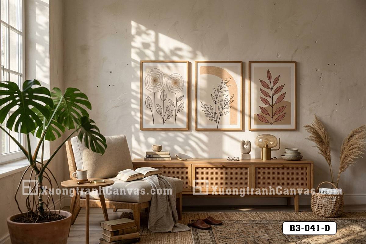 B3 041 D Tranh Canvas Nghệ Thuật Thực Vật Tối Giản Tông Hồng Tro Và Vàng Nhạt m7 B3 041 D Tranh Canvas Nghệ Thuật Thực Vật Tối Giản Tông Hồng Tro Và Vàng Nhạt m7
