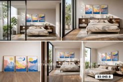 B3 045 B Tranh Canvas Phong Cảnh Đồi Núi Trừu Tượng Tông Xanh Hồng Pastel Hiện Đại m3