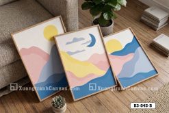 B3 045 B Tranh Canvas Phong Cảnh Đồi Núi Trừu Tượng Tông Xanh Hồng Pastel Hiện Đại m5