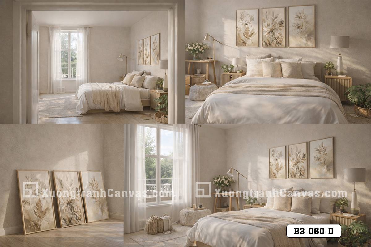 Tranh Canvas Nghệ Thuật Hoa Cỏ Beige-Điểm Chạm Thanh Tao Đương Đại