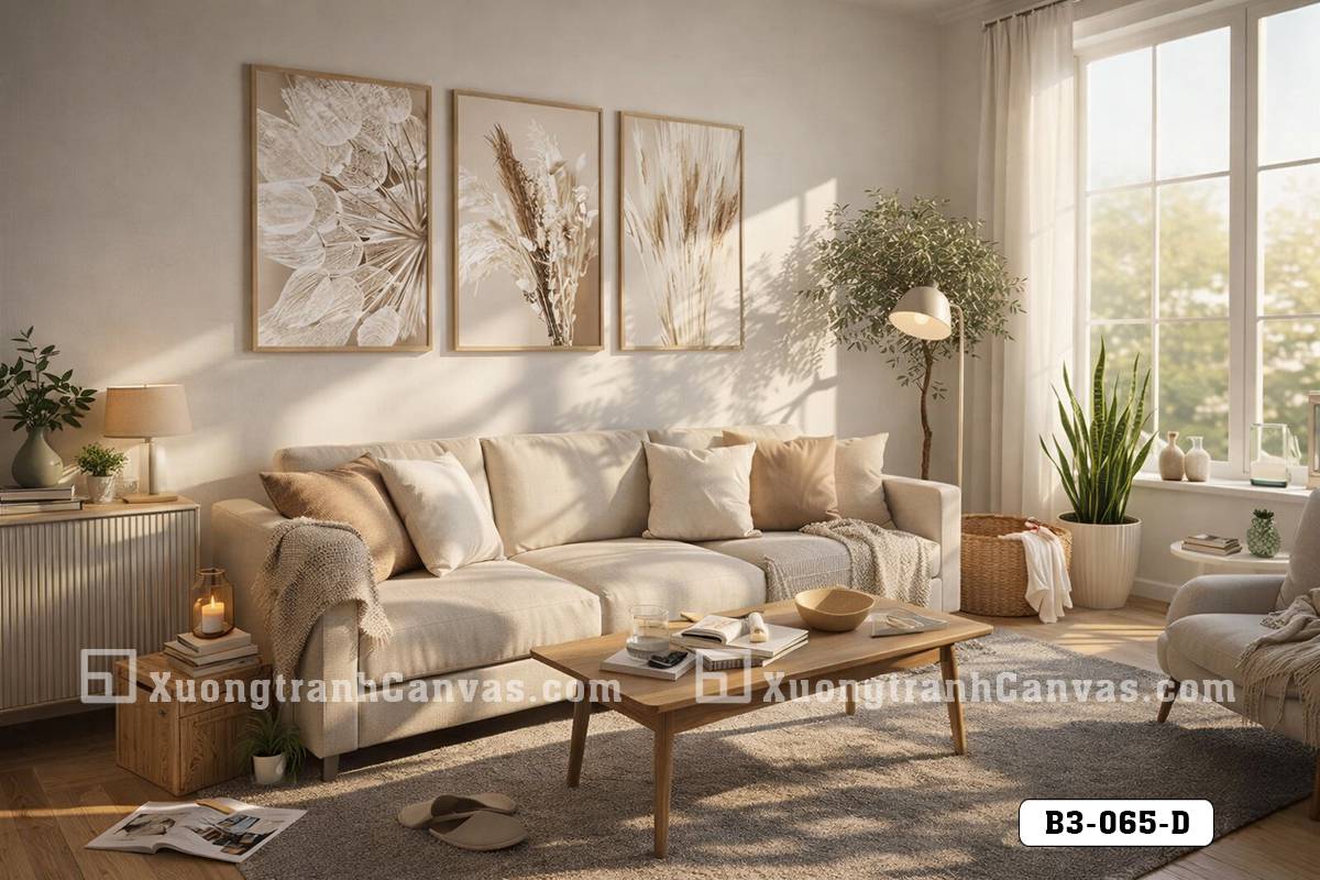 B3 065 D Bộ Tranh Canvas Thực Vật Màu Be Tuyệt Tác Tối Giản Cho Phòng Ngủ m7 B3 065 D Bộ Tranh Canvas Thực Vật Màu Be Tuyệt Tác Tối Giản Cho Phòng Ngủ m7