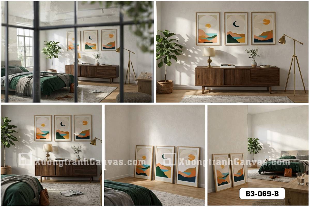 Tranh Canvas Mặt Trời Và Mặt Trăng-Nghệ Thuật Trừu Tượng Tối Giản