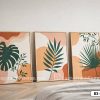 B3 071 D Tranh Canvas Tropical Hiện Đại Tông Màu Cam Đất Xanh Lá Phong Cách Boho m1