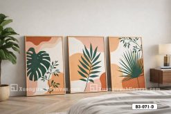 B3 071 D Tranh Canvas Tropical Hiện Đại Tông Màu Cam Đất Xanh Lá Phong Cách Boho m1