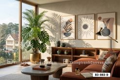 B3 083 D Tranh Canvas Bình Hoa Nghệ Thuật Tông Xanh Than Trắng Hiện Đại Minimalist m1