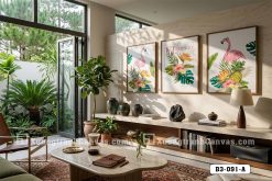 Tranh Canvas Chim Hồng Hạc Tropical Tông Hồng Xanh Tươi Mát Mã-B3-091-A B3 091 A Tranh Canvas Chim Hồng Hạc Tropical Tông Hồng Xanh Tươi Mát m6
