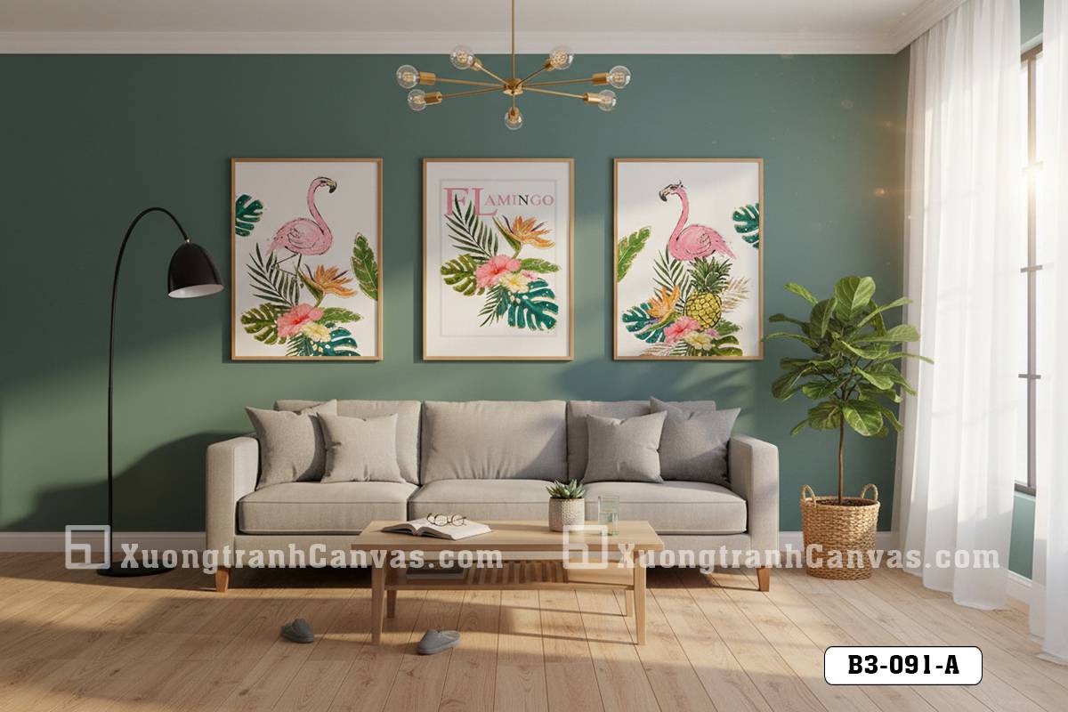 B3 091 A Tranh Canvas Chim Hồng Hạc Tropical Tông Hồng Xanh Tươi Mát m7 B3 091 A Tranh Canvas Chim Hồng Hạc Tropical Tông Hồng Xanh Tươi Mát m7