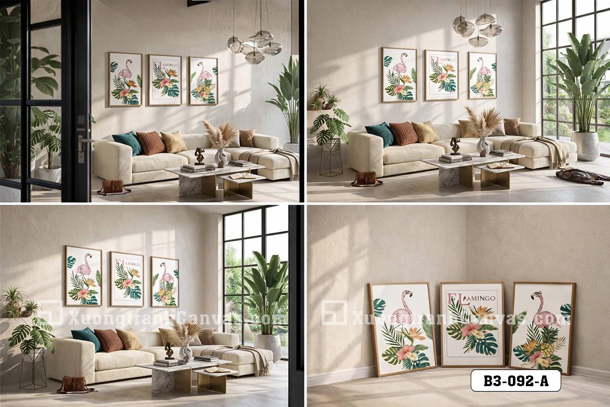 Bộ Tranh Canvas Hồng Hạc Nhiệt Đới Sắc Màu Rực Rỡ Đẳng Cấp