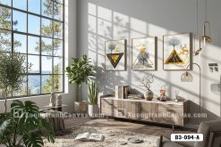 B3 094 A Tranh Canvas Bộ Ba Hươu Vàng Và Hình Khối Trừu Tượng Phong Cách Neo Classic m2