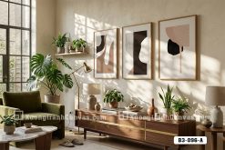 B3 096 A Tranh Canvas Bộ 3 Trừu Tượng Tông Màu Earth Tone Phong Cách Minimalist m7