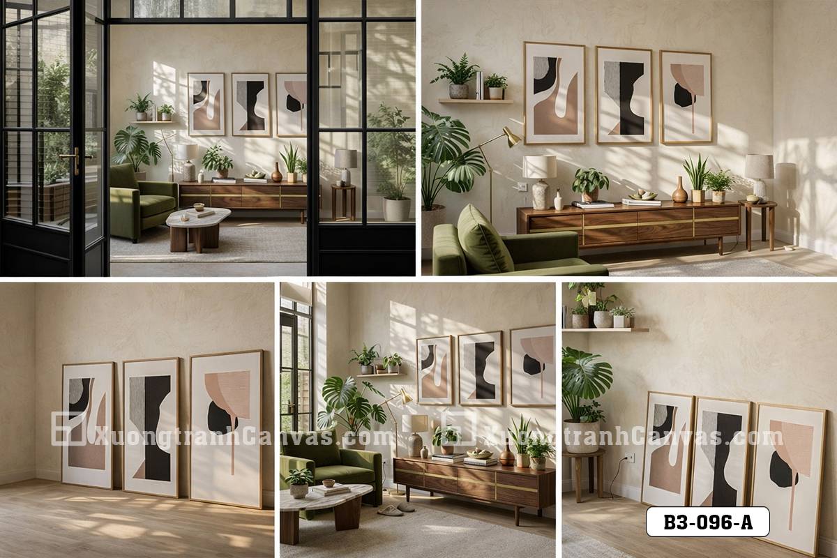 Tranh Canvas Bộ 3 Trừu Tượng Tông Màu Earth Tone Phong Cách Minimalist