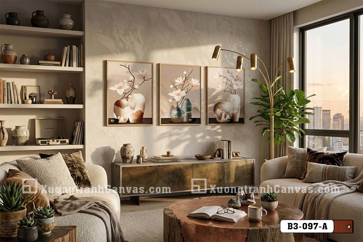 B3 097 A Tranh Canvas Hoa Mộc Lan Và Bình Gốm Cổ Điển Tông Be m7 B3 097 A Tranh Canvas Hoa Mộc Lan Và Bình Gốm Cổ Điển Tông Be m7