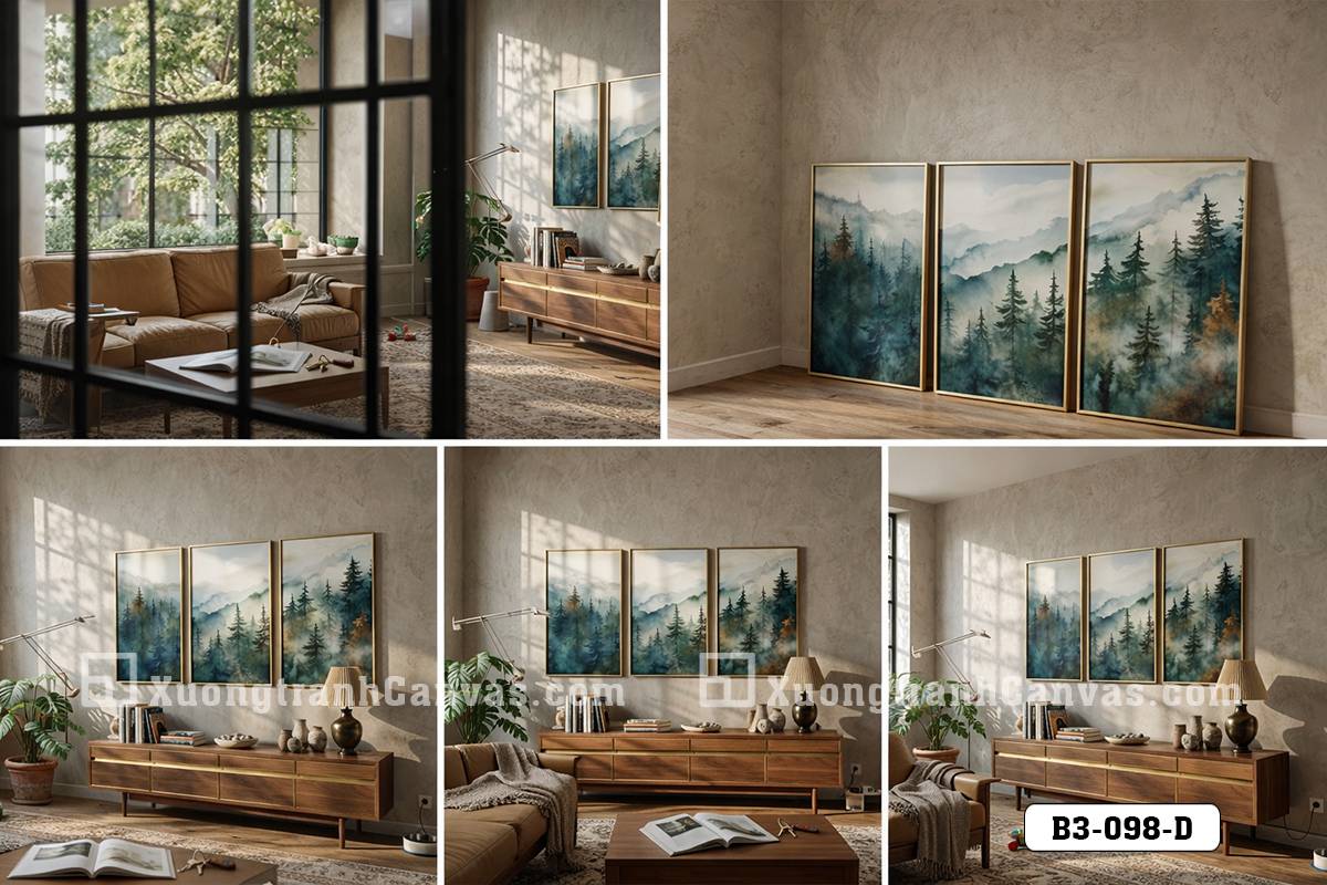 Tranh Canvas Rừng Thông Sương Mờ Nghệ Thuật Màu Thủy Mặc