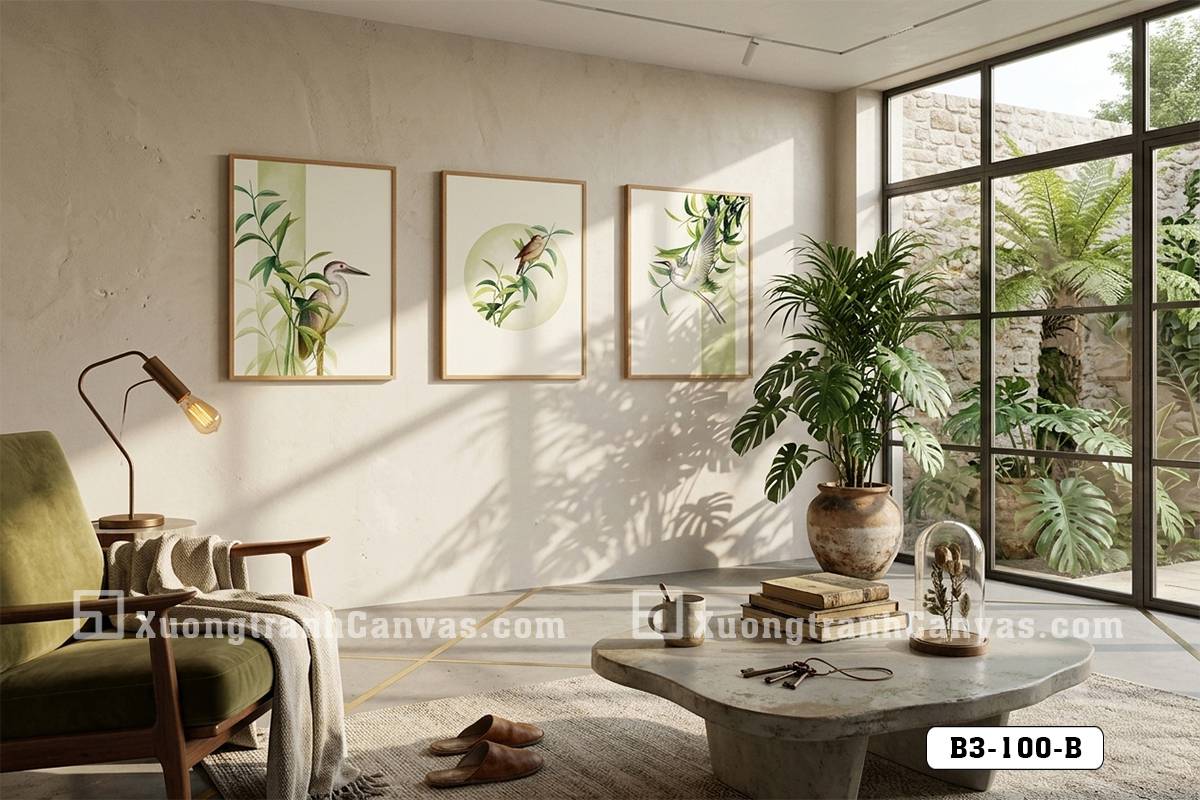 B3 100 B Tranh Canvas Chim Và Hoa Nghệ Thuật Zen Hiện Đại Tông Xanh Lá m7 B3 100 B Tranh Canvas Chim Và Hoa Nghệ Thuật Zen Hiện Đại Tông Xanh Lá m7