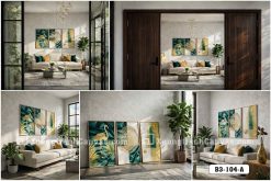B3 104 A Tranh Canvas Chim Hồng Hạc Vàng Gold Trên Nền Lụa Xanh Ngọc m3