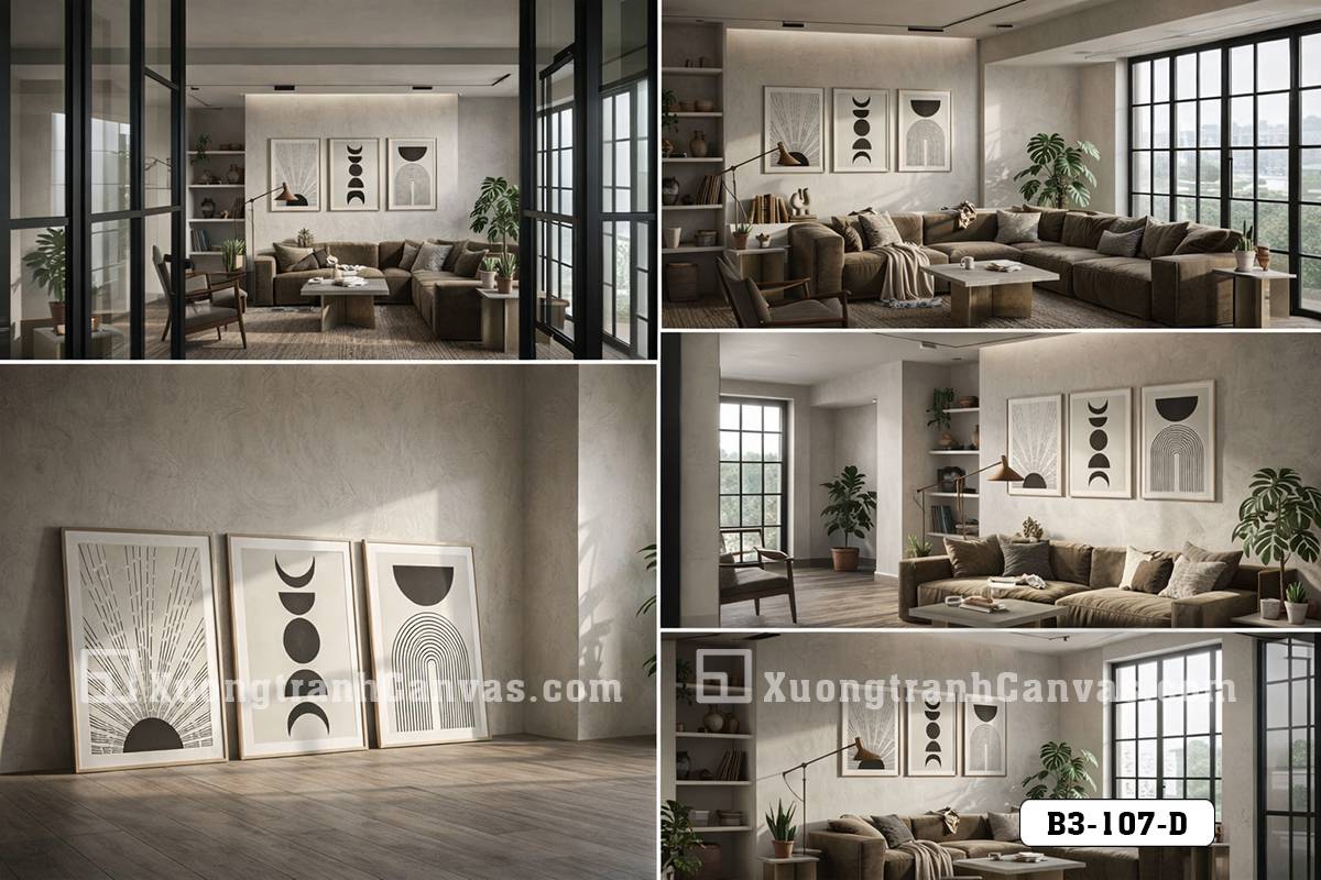 Tranh Canvas Nghệ Thuật Trừu Tượng Moon-Sun Tối Giản Hiện Đại Nordic