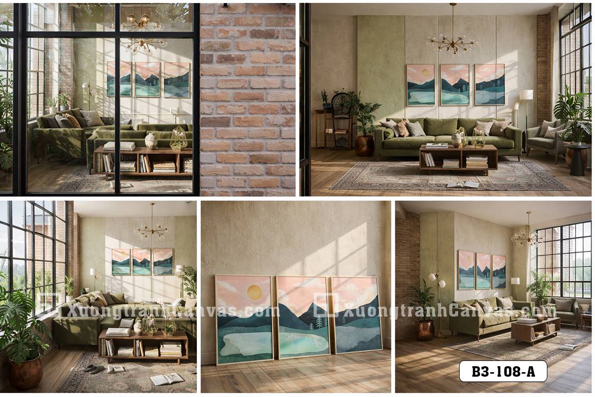 Tranh Canvas Phong Cảnh Núi Rừng Tông Màu Ấm Hiện Đại
