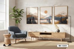 B3 112 D Tranh Canvas Trừu Tượng Phong Cảnh Núi Rừng Đàn Chim Bay Tối Giản m1