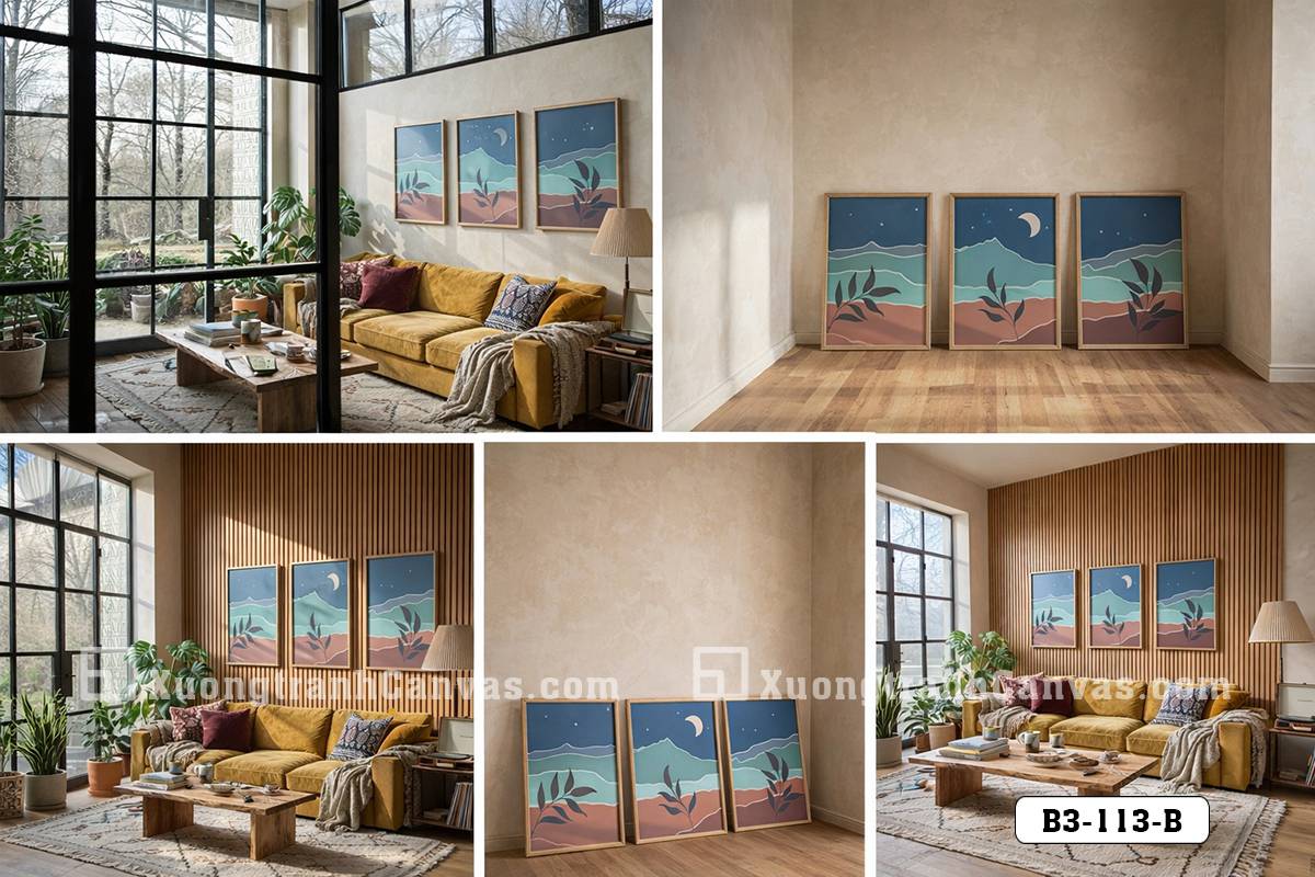 Bộ 3 Tranh Canvas Phong Cảnh Đêm Tĩnh Lặng Nghệ Thuật Hiện Đại