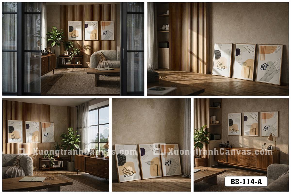 Tranh Canvas Nghệ Thuật Trừu Tượng Tông Màu Beige Ấm Áp Hiện Đại