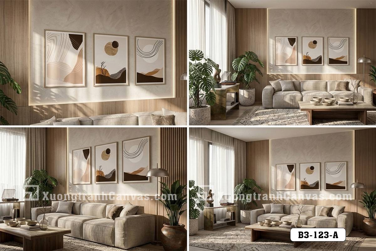 Tranh Canvas Hình Học Trừu Tượng Tông Đất Japandi Sang Trọng