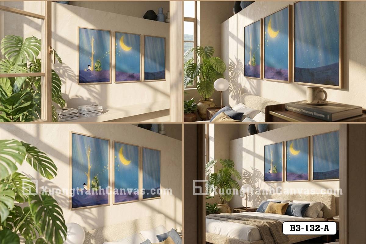 Tranh Canvas Nghệ Thuật Cậu Bé Ngắm Trăng Sao Mộng Mơ