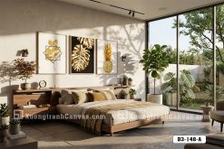 B3 148 A Tranh Canvas Tropical Gold Sang Trọng Tông Đen Trắng Vàng Cho Phòng Ngủ m1