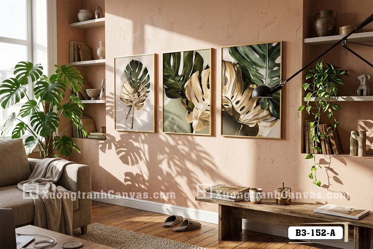 B3 152 A Tranh Canvas Lá Monstera Vàng Kim Tropical Hiện Đại Sang Trọng m7 B3 152 A Tranh Canvas Lá Monstera Vàng Kim Tropical Hiện Đại Sang Trọng m7