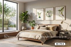 B3 173 A Tranh Canvas Chim Nghệ Thuật Màu Nước Và Vòng Nguyệt Quế Xanh m2