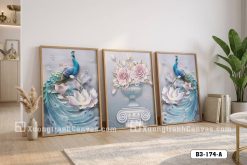 B3 174 A Tranh Canvas Chim Công Và Hoa Hồng 3D Sang Trọng Qúy Phái m1