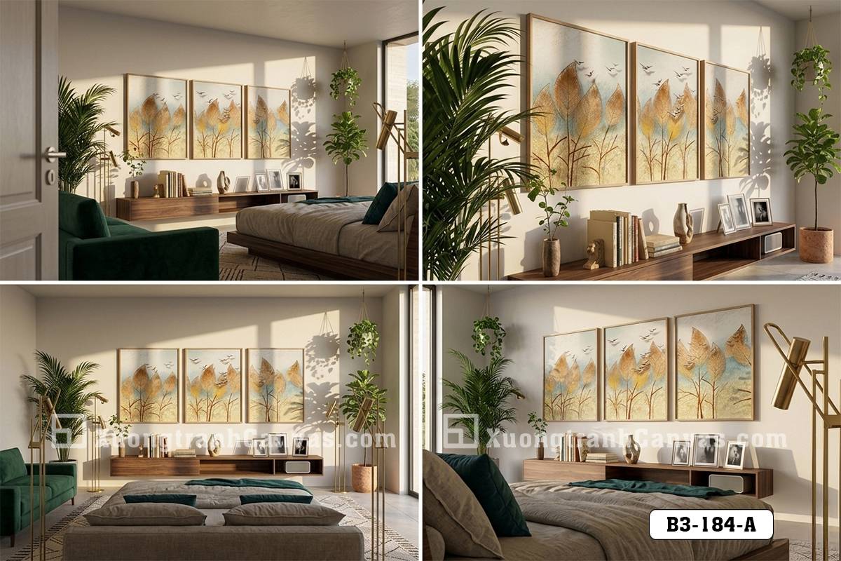 Tranh Canvas Lá Vàng Mùa Thu Phong Cách Bắc Âu Sang Trọng