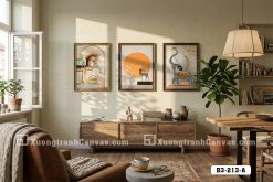 B3 213 A Tranh Canvas Nghệ Thuật Linh Vật Trừu Tượng Tông Vàng Kem Luxury Đương Đại m7