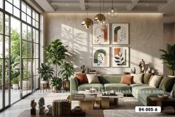 B4 005 A Tranh Canvas Trừu Tượng Boho Tông Xanh Cam Đất Hiện Đại m3