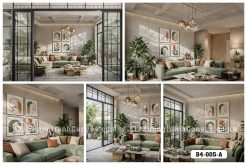 B4 005 A Tranh Canvas Trừu Tượng Boho Tông Xanh Cam Đất Hiện Đại m4