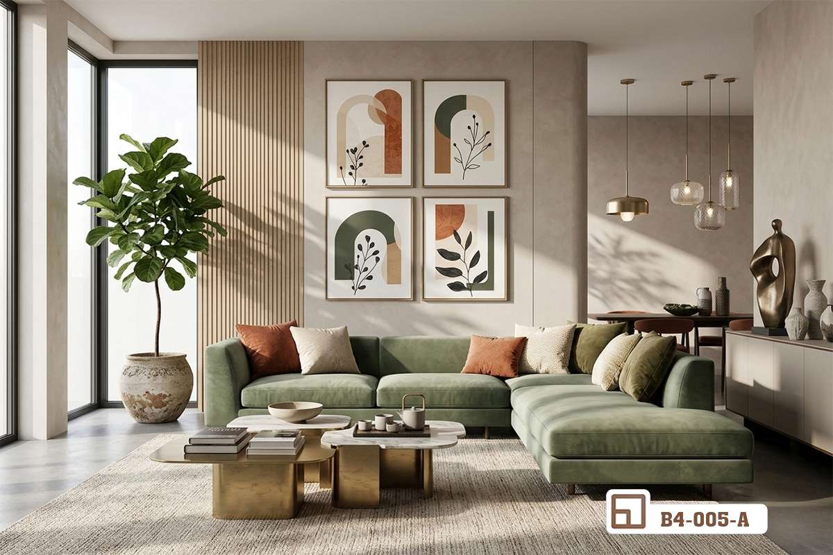 tranh đường cong nghệ thuật điểm nhấn hoàn hảo cho sofa xanh sang trọng Tranh đường cong nghệ thuật làm điểm nhấn hoàn hảo phía trên bộ sofa màu xanh sang trọng và đẳng cấp