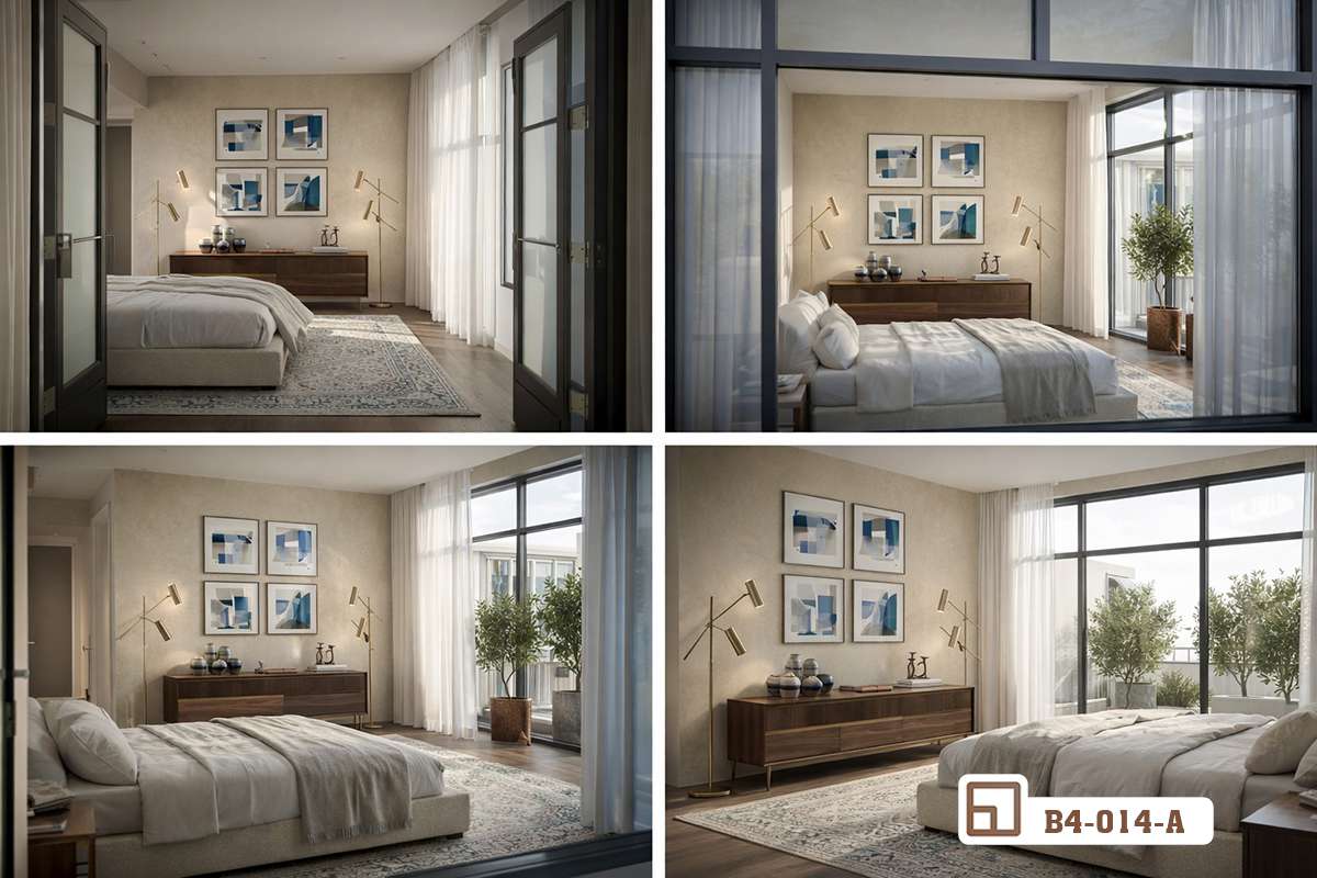 tranh trừu tượng hình khối phối cảnh góc rộng không gian nội thất cao cấp phối cảnh tổng quan phòng ngủ hiện đại trang trí tranh trừu tượng hình khối tinh tế