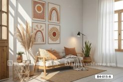 B4 015 A Tranh Canvas Boho Mặt Trời Cầu Vồng Tông Cam Đất Tối Giản Hiện Đại m1