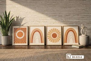 Tranh mặt trời boho - Điểm nhấn rực rỡ truyền cảm hứng tươi mới cho mọi không gian B4 015 A m8 tranh mat troi boho sap dat hang ngang tren ban go trang tri moc mac tinh te xuongtranhcanvas